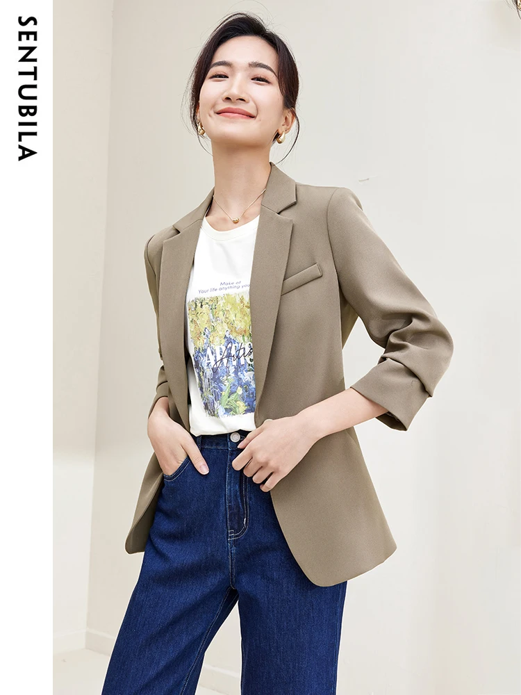 SENTUBILA Women\'s Tailoring Blazer Chic and Elegant Notched Lapel Long Sleeve Suit Jacket 2023 New in Outerwears Female Clothing