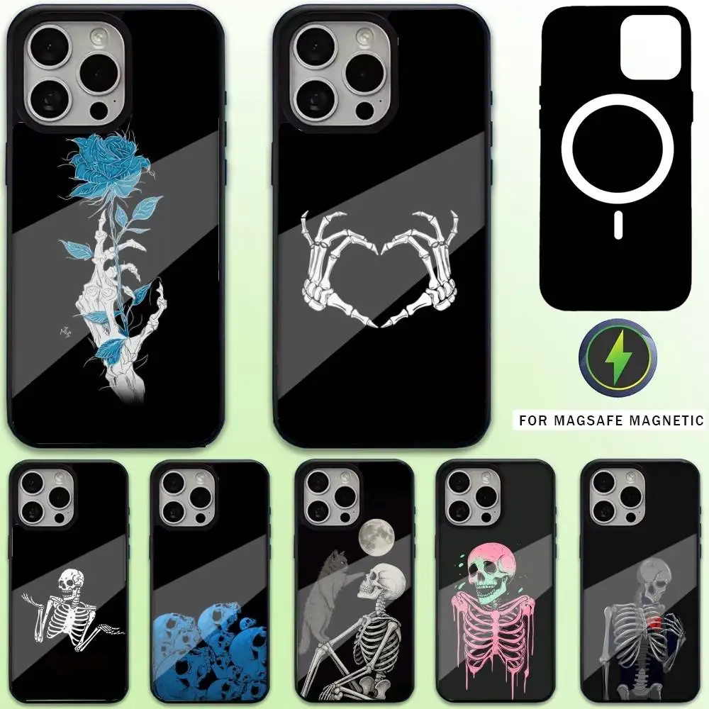 

Luxury Skull Phone Case For iPhone17,16,15,14,13,12,11 Plus,Pro Max Magnetic Magsafe Wireless Charging