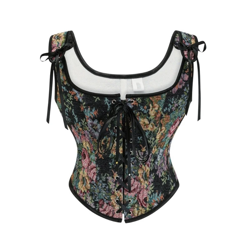 ผู้หญิงเซ็กซี่ Cropped Tube Top Painterly สไตล์ Jacquard รัดตัว Bustiers Shapewear Push Up Corset ริบบิ้น Painterly สไตล์