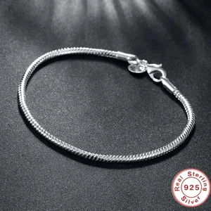 Mewah Buatan Tangan Asli Perhiasan 925 Sterling Silver Charm Bracelet Lembut Halus Tulang Ular Gelang untuk Wanita 12 gelang peru penjualan terbaik - №