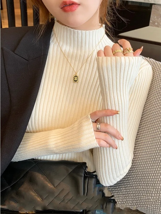 

Women's Long Sve Striped Knitwear Base irt f High Collar Spring Early 2026 Commute Sle Slim Fit Korean Version