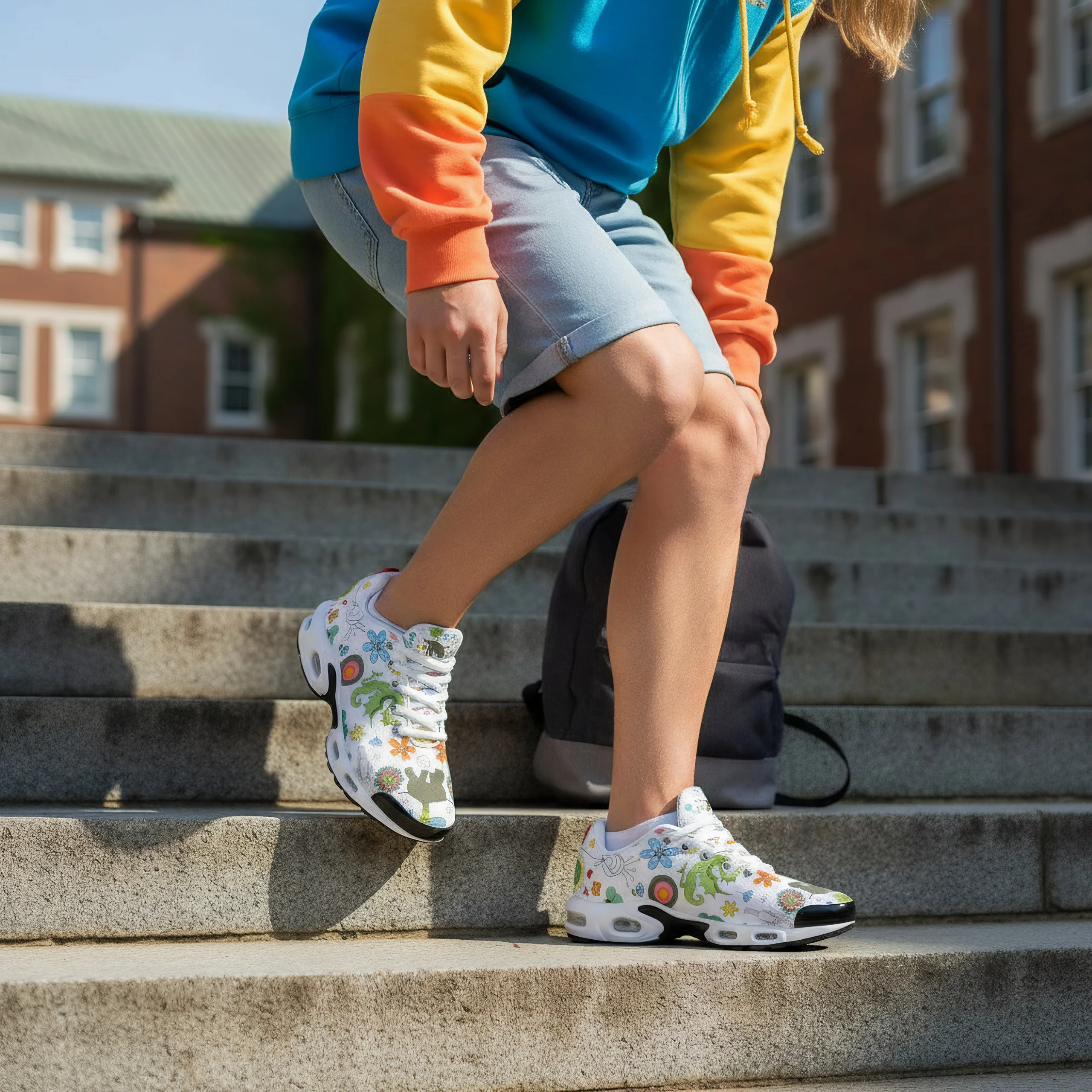 

Customizable hand-painted colored print casual air-cushioned shoes, breathable mesh upper athletic shoes for men and women