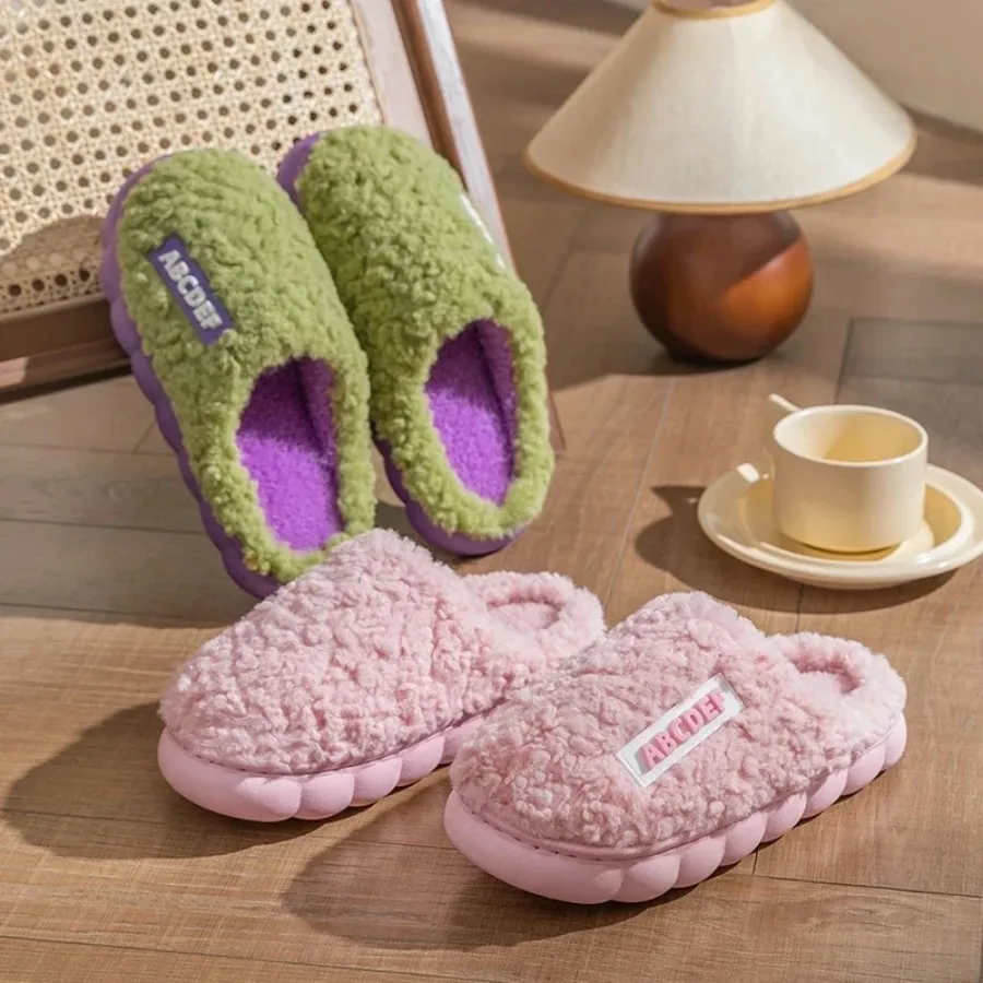 Autumn Winter Plush Warm Women Cotton Slippers Indoor Home Casual Toe Wrap Fluffy Slides Men Anti Slip Thick Platform Soft Shoes