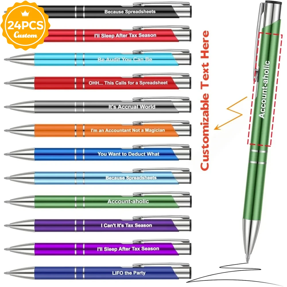 24PCS Customizable Metal Ballpoint Pens Set Smooth Writing for Office School Corporate Business Best Stationery Gifts