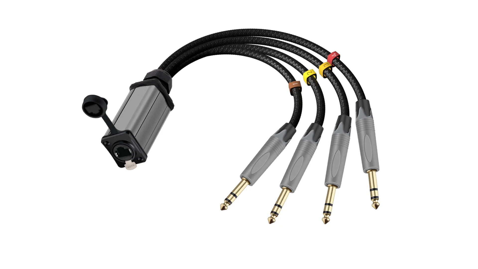 Netzwerkkonverter RJ45 CAT5/6 mit Abschirmung zu 4-Kanal 6,35/6,5mm TRS-Stecker Multi-Netzwerk-Empfängerkabel für Lautsprecher, Verstärker, Mischpult – Detail 2