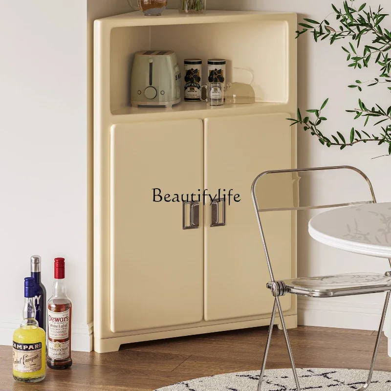 

ld14Solid Wood Minimalist Cream Style Corner Cabinet Simple Design Living Room Wall Corner Floor Storage Cabinet