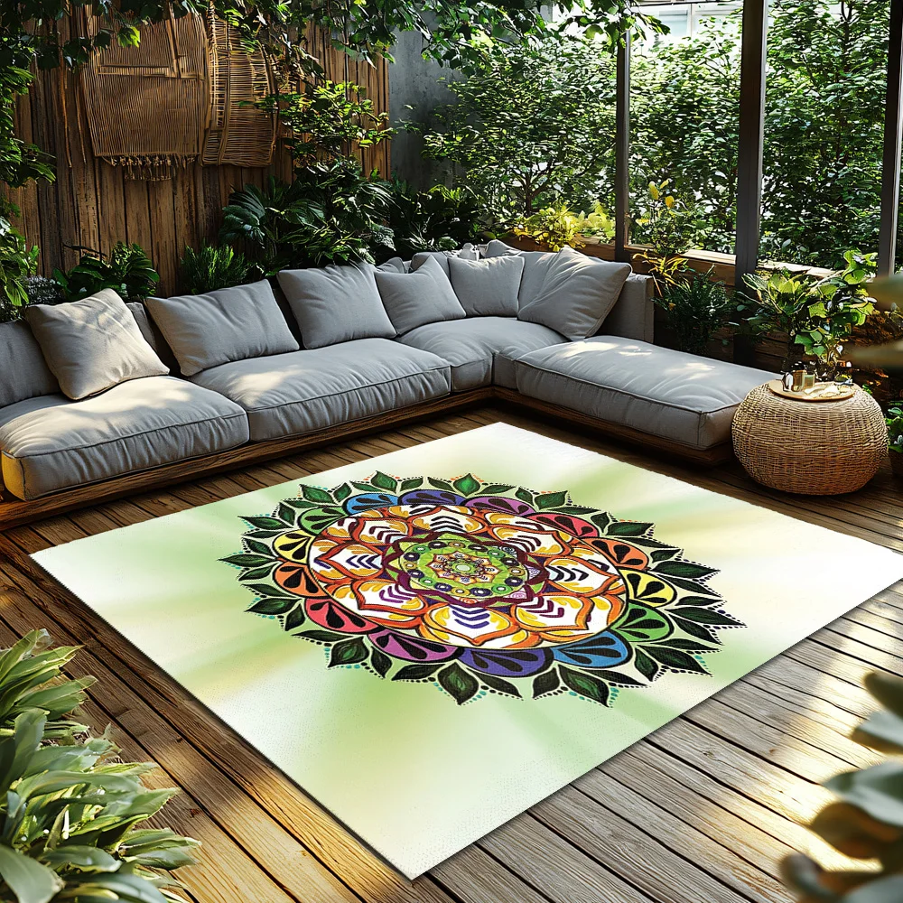 Bohemian Area Rug Mandala Pattern Carpet Non Slip Floor Mat Meditative Home Decor Modern Living Room Rug Peaceful Zen Design Uni
