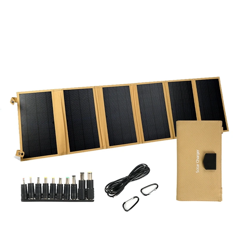 60W 18V Folding Solar Panel Charger Power Generator For Outdoor Camping Hiking Parts Emergency Power Supply-Khaki