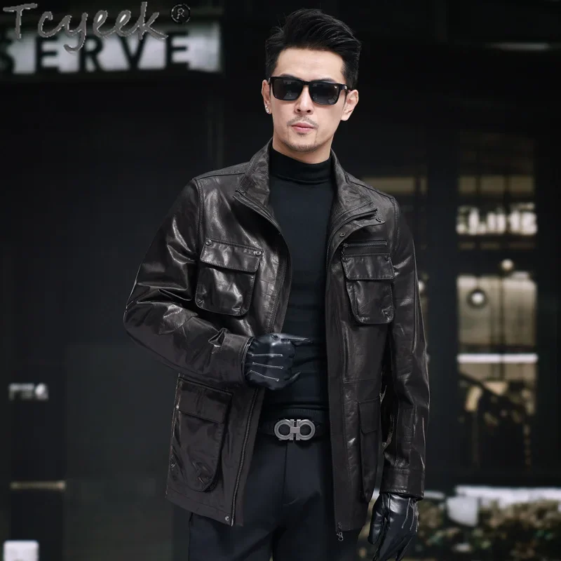 Tcyeek Real Leather Jacket Men Spring Autumn Clothes Top Layer Cowhide Coats Mens Jackets Black Leather Coat Jaqueta Couro 2024