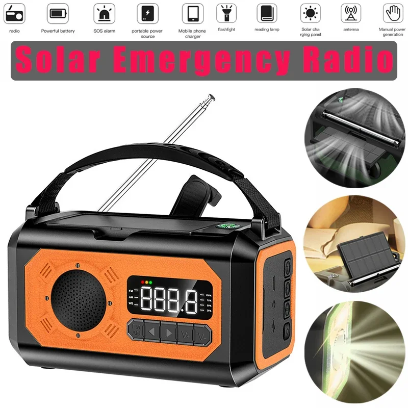 

12000mah Emergency Radio Hand Crank Solar Panel USB Charge AM/FM/NOAA Weather Radio LED Flashlight,Power Bank,SOS Alarm Function