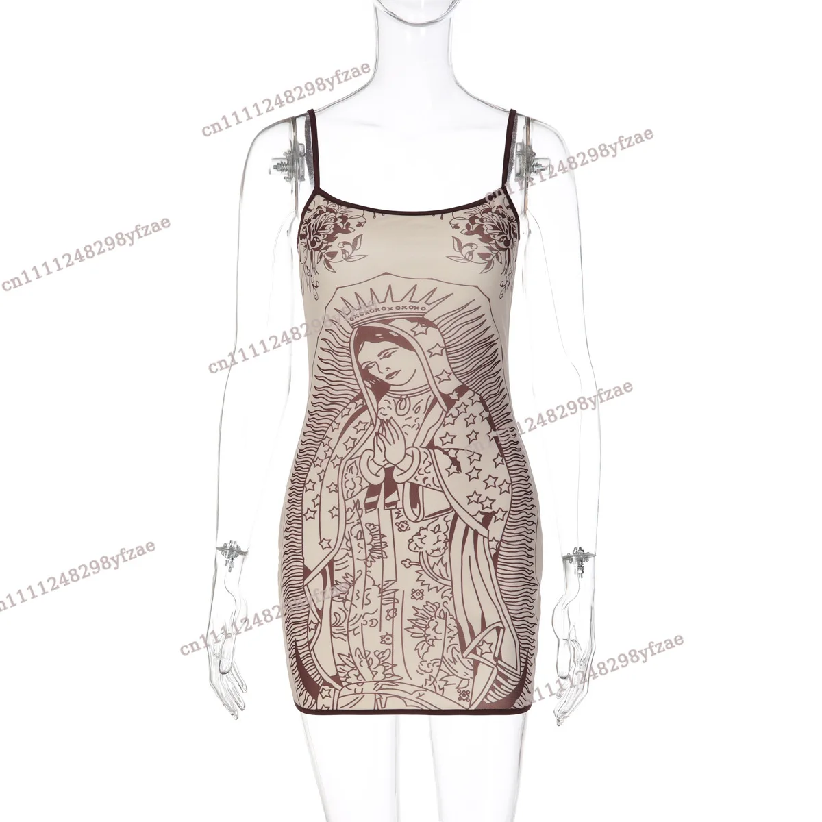 

New European and American fashion figure print slim fit short dress with hip bag and suspender, women's wear