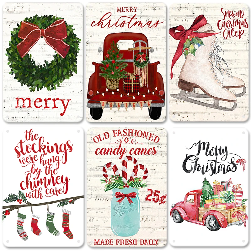 Merry Christmas Vintage Poster Metal Signs Candy Christmas Tree Car Retro Plate Tin Sign Truck Cafe Bar Pub Home Decor Gift