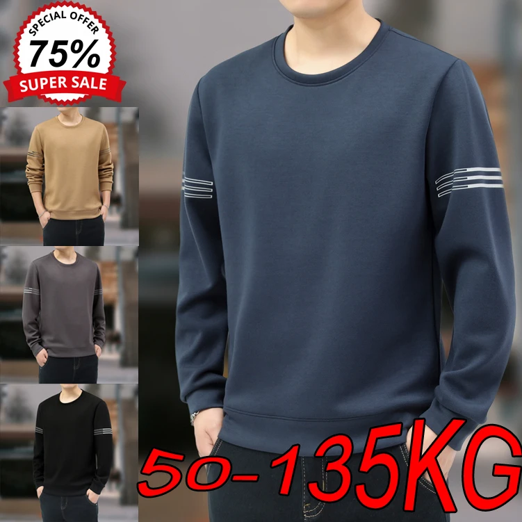 Men's Sweatshirts Plus Size L-8XL Autumn Casual Sports Round Neck Loose Pullovers Large Size Simple All-match Bottoming Shirts