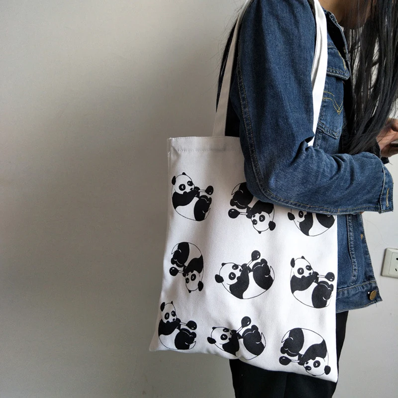 

Ladies' Shoulder Bags Cartoon Panda Print Cute Kawaii Chinese Verstaile Canvas Bags Large Capacity Portable Handbags For Girl