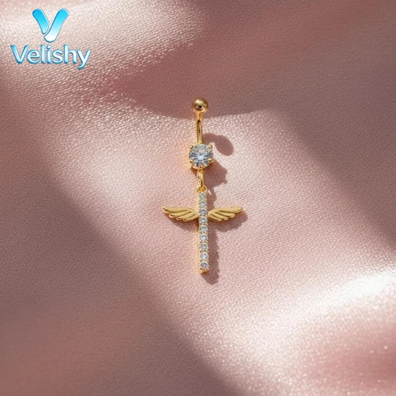 Crystal Cross Dangling Navel Piercing Ring 1Pcs Long Lasting Stainless Steel Belly Jewelry for Parties