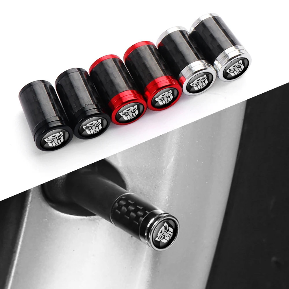 4Pcs Car Carbon Fiber Tire Valve Stem Caps Transformers Autobots Decepticons Emblem Auto LOGO Styling Exterior Accessories