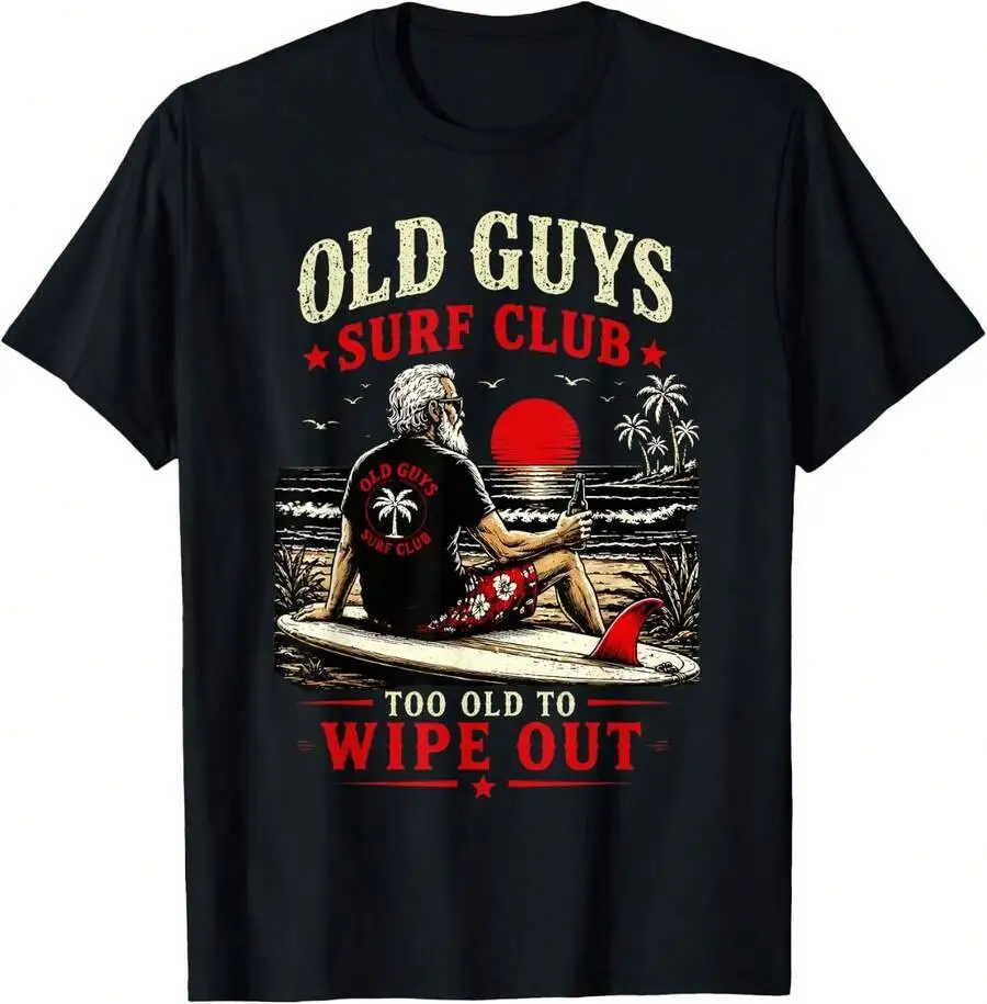Guys Surf Club Too Old To Wipe Out Funny Surfing Retro T-Shirt 100% Cotton Trendy Y2K Short-Sleeve Tee – Soft, Quick-Drying, &