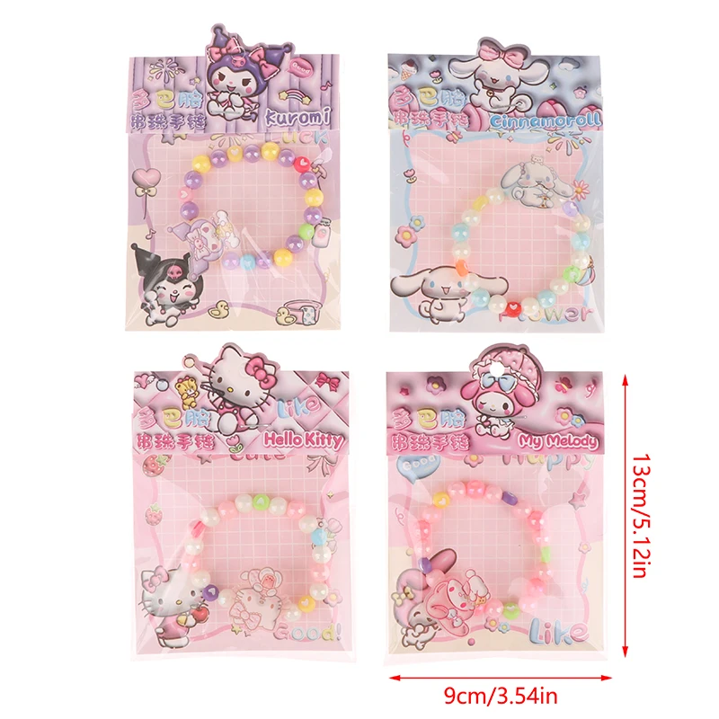 Sanrio Frisado Pulseiras para Meninas, Kawaii Cartoon Beads Pulseira, Doce Dopamina Jóias, Criança Presentes de Férias, Verão