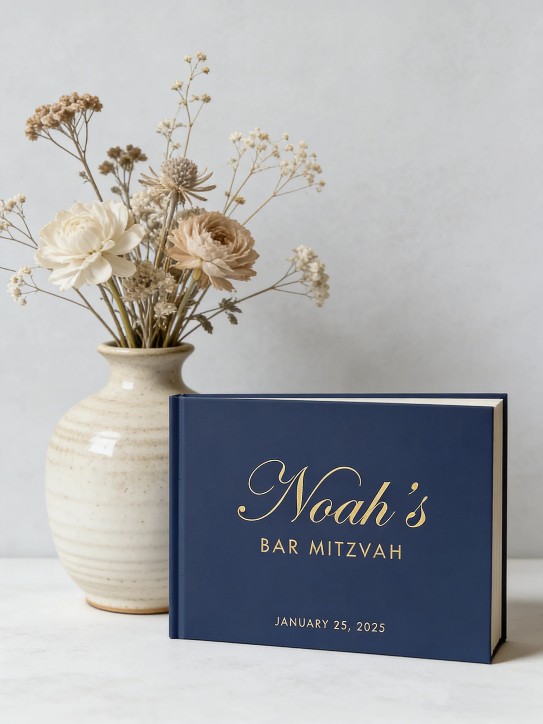 

Персонализированная гостевая книга на память о Бар-мицве в темно-синем цвете, альбом для подписей и пожеланий на церемонию совершеннолетия.