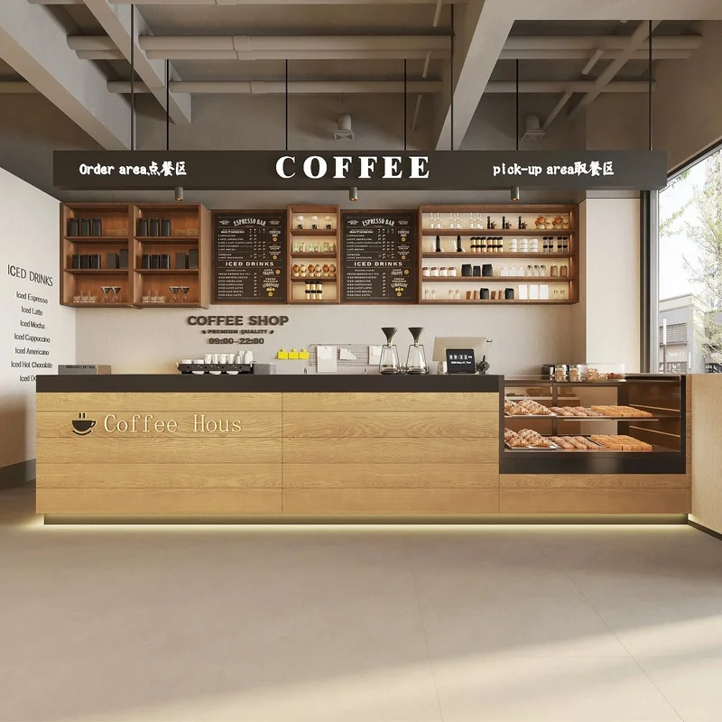 custom.Modern Style Coffee Shop bar Counter Cashier, Bread Cake Dessert Shop Display Cabinet, Dining Front Desk Corner Customiza