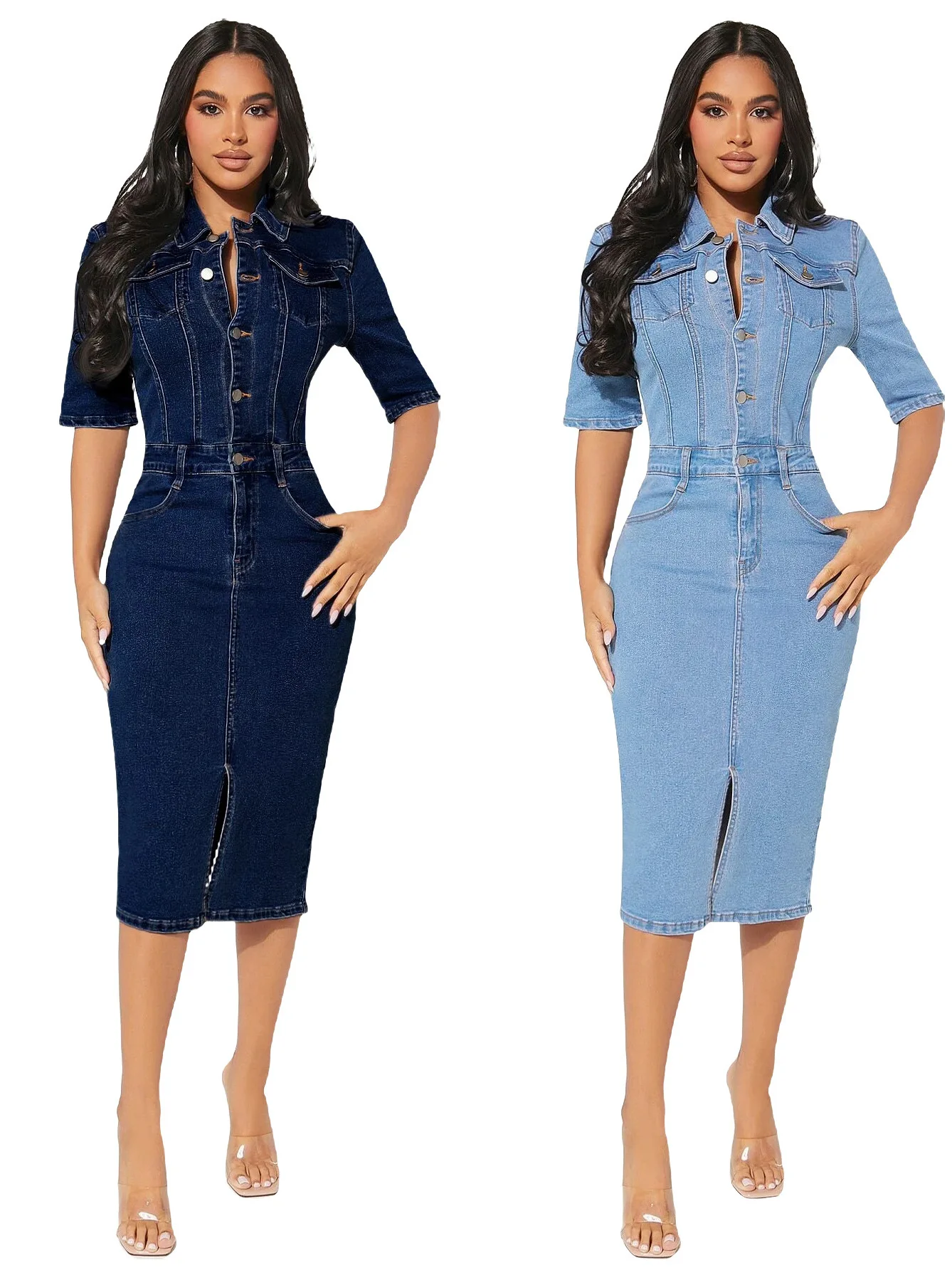 

Faionable Women's Cowboy Hip Dr Sexy Mid-Waist Denim Cotton Skirt with Cowboy Bag Five-Quarter Sve Fre Sle