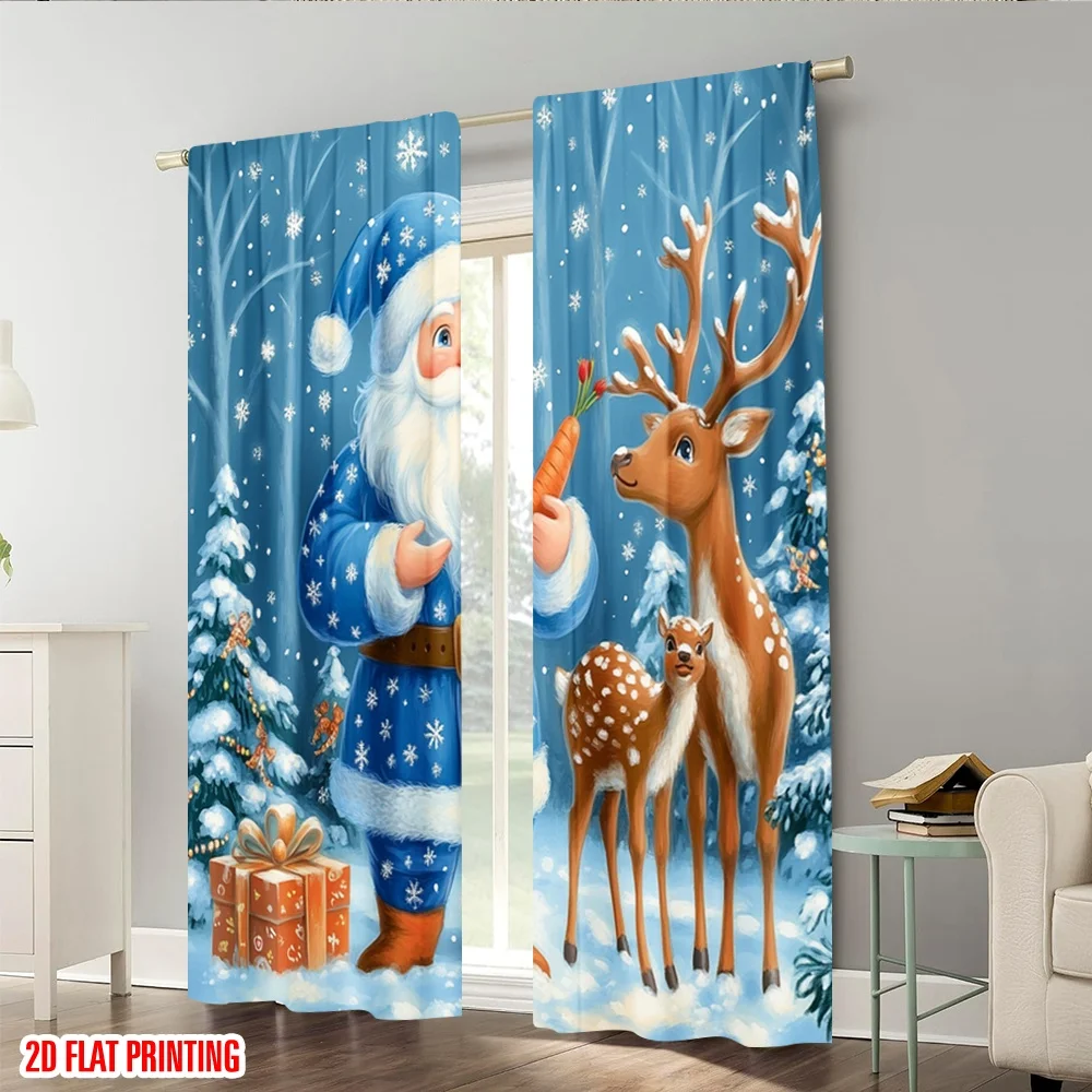 2 قطعة ، 2D طائرة الطباعة نافذة الستار لطيف عيد الميلاد جنوم والرنة الكرتون البوليستر سهلة التركيب (بدون قضيب) احتفالي