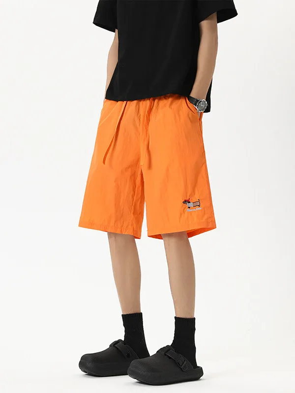 

Ice Silk Embroidered orts Men's Summer Qui Dry Four-Five Split Straight Leg Casual Pants Faionable Youth Active Sle