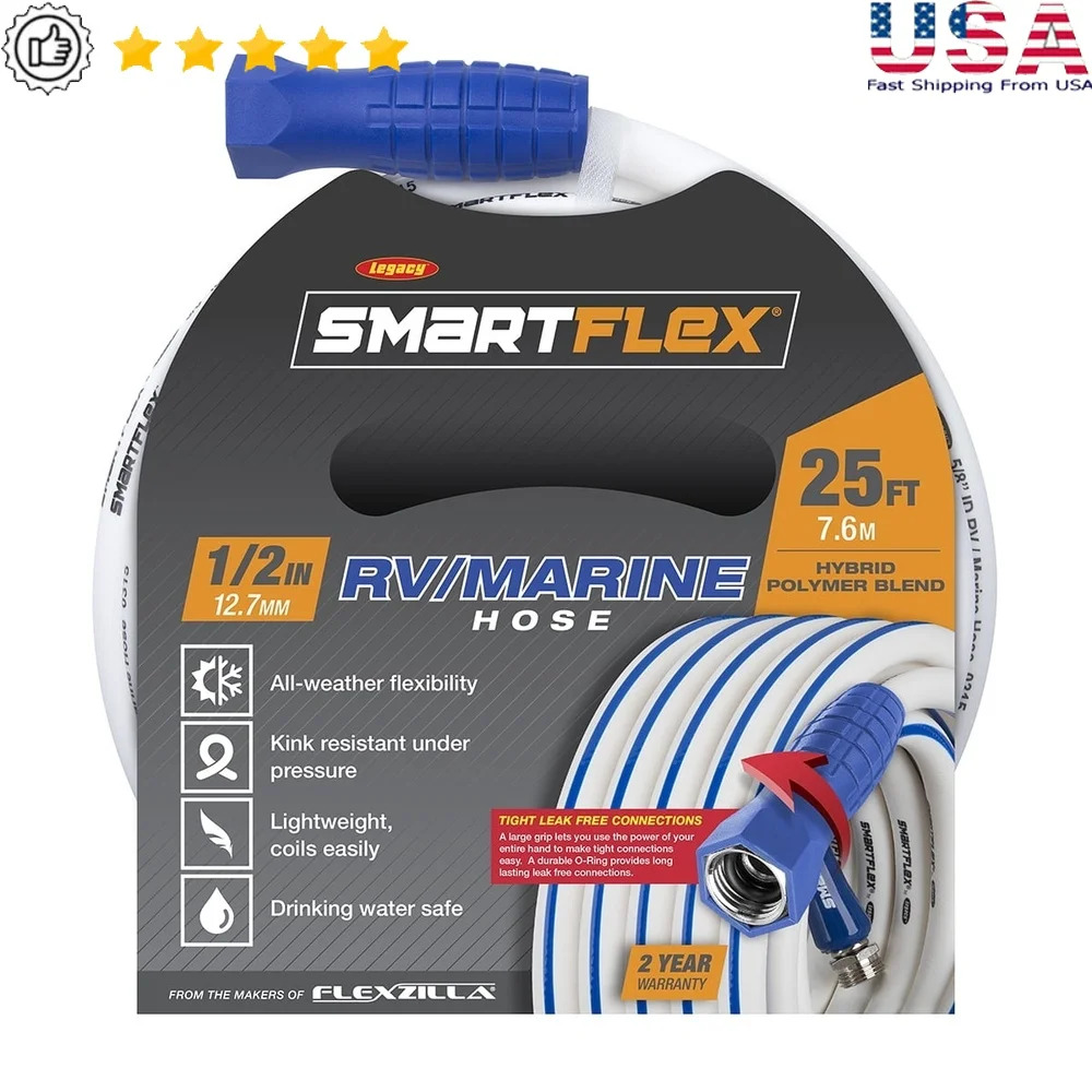 

1/2" x 25' RV Marine Hose Hybrid Polymer Blend Drinking Water Safe Kink Resistant Lightweight Abrasion Resistant All Weather