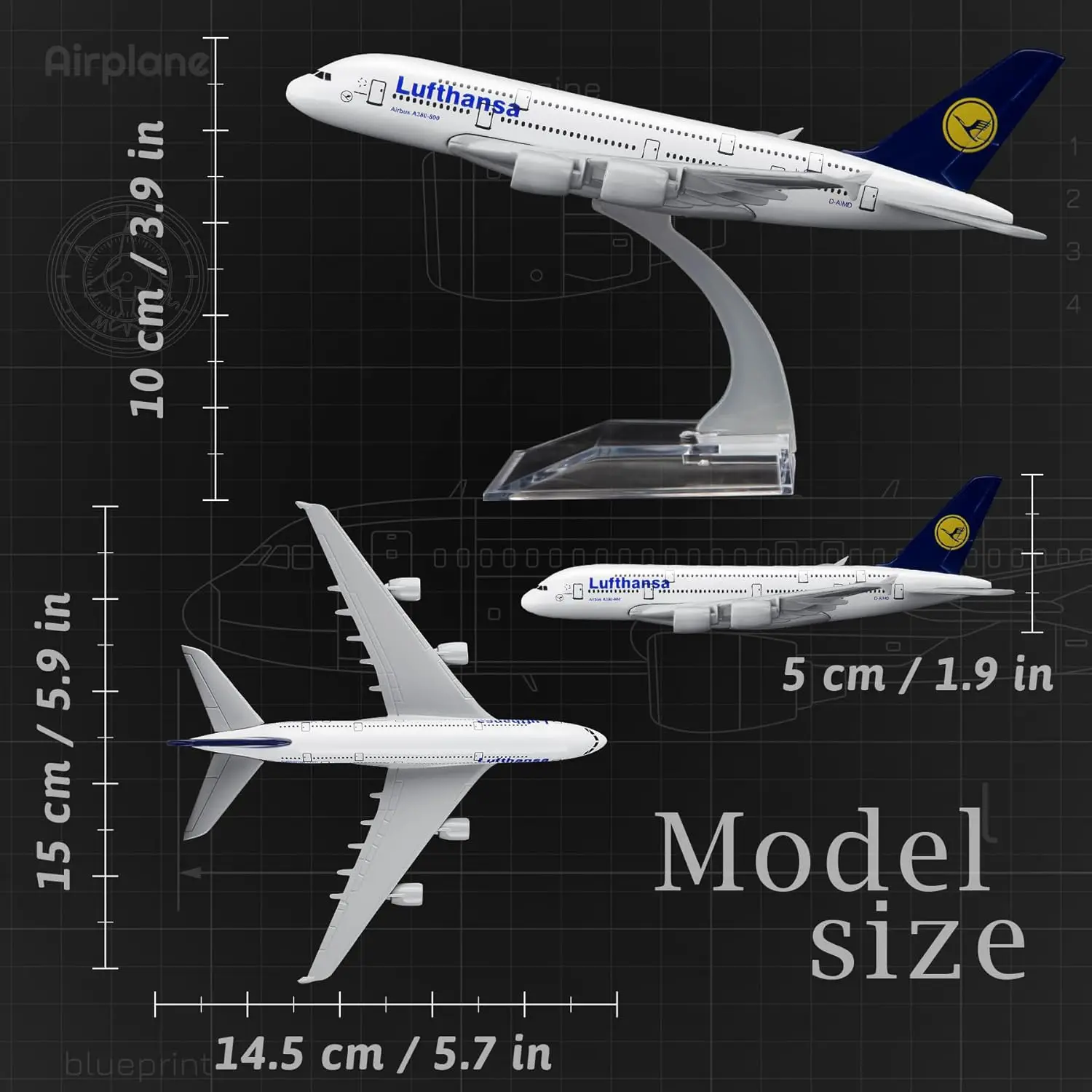 16cm Airplane Model, Lufthansa Die-cast Metal Planes Aircraft Suitable for Collection and Desktop Decor