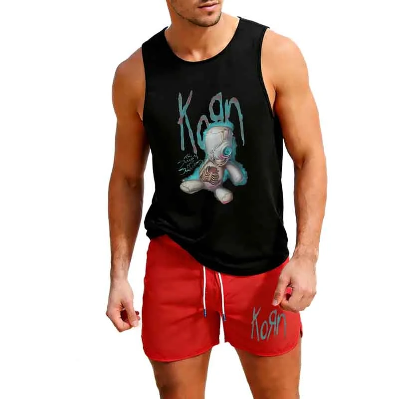 

Trendy Mens Workout Sets Summer Athletic Shorts and Tank Top Two Piece Gym Clothing for Running Basketball Comfort Sportswear