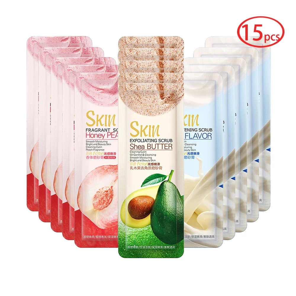 

15pcs Deep Cleansing Moisturizer Soft Whitening Skin Care Body Care Shea Butter Body Scrub Face Exfoliating Peach Extract