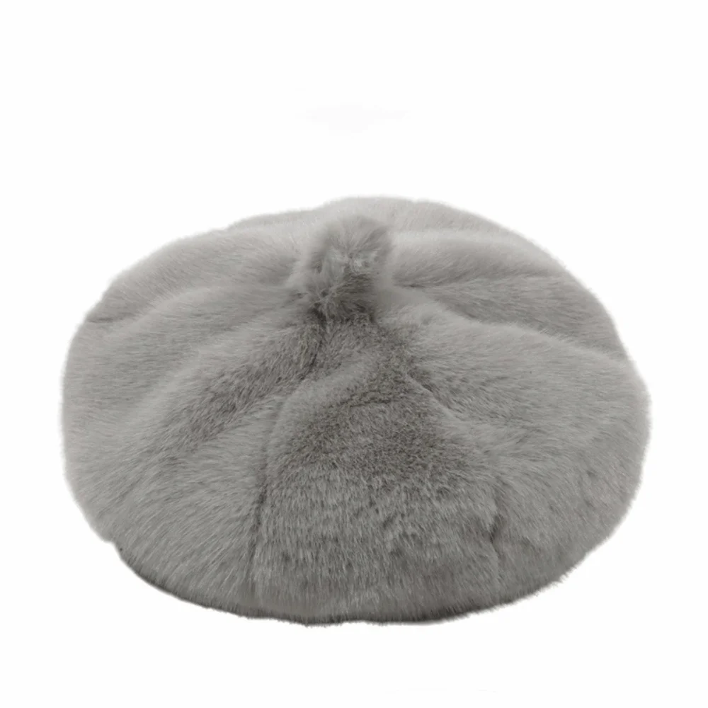 

Elegant Vintage Plush Beret Hat Fluffy Texture Warm Fur Beret Cap Solid Color Mink Velvet Hat for Winter Season