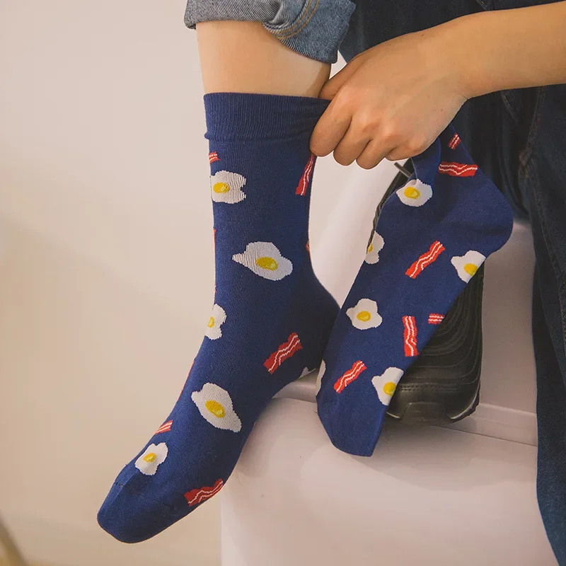 

Men's and Women's Socks, Fried Egg Cartoon Pattern, Couple Sock Jacquard Couple Socks Beer Socks