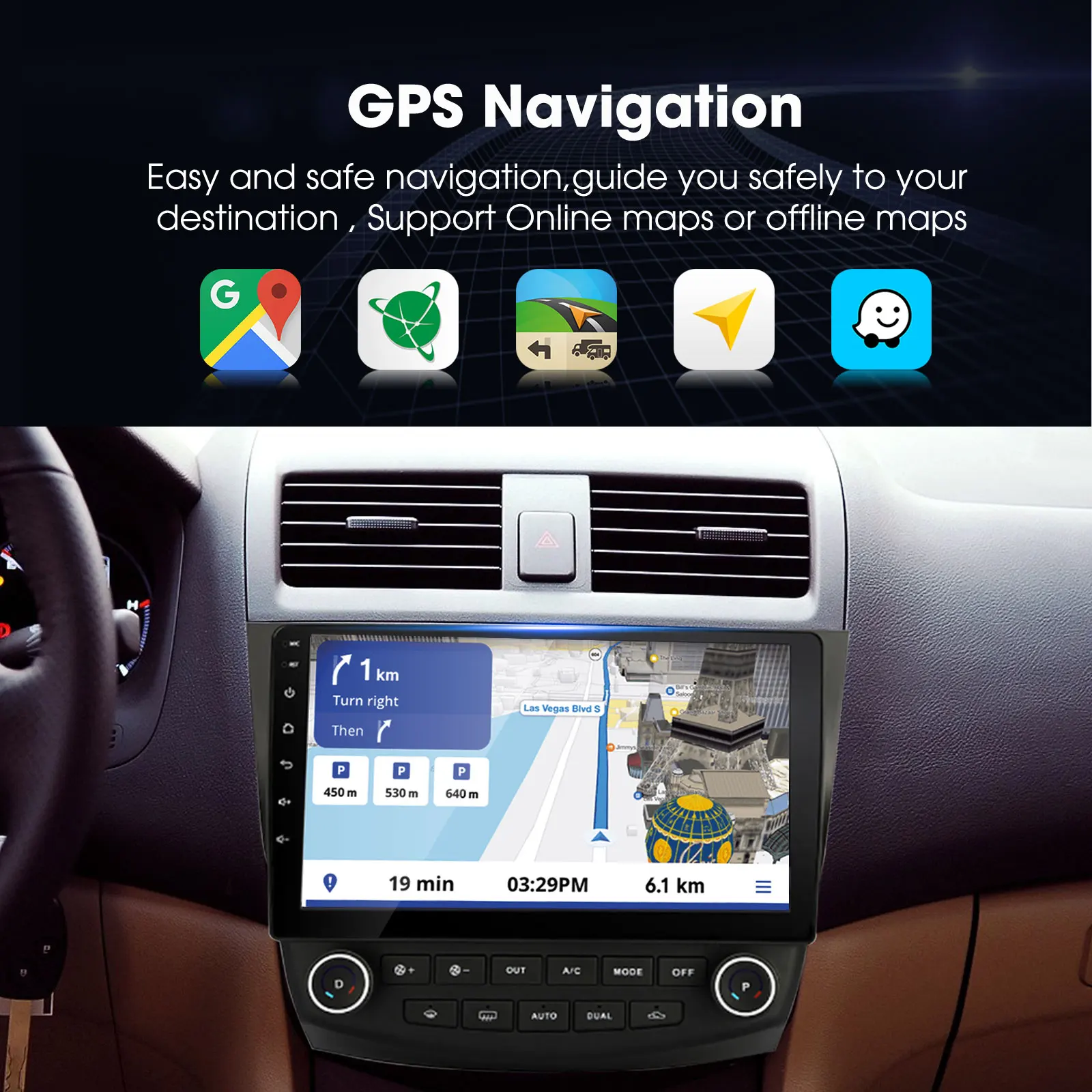 10 inch Capacitive Touch Screen Android Car Stereo for Honda Accord 7th 2003 2004 2005 2006 2007, Build-in Carplay & Android Auto, 2G+32G