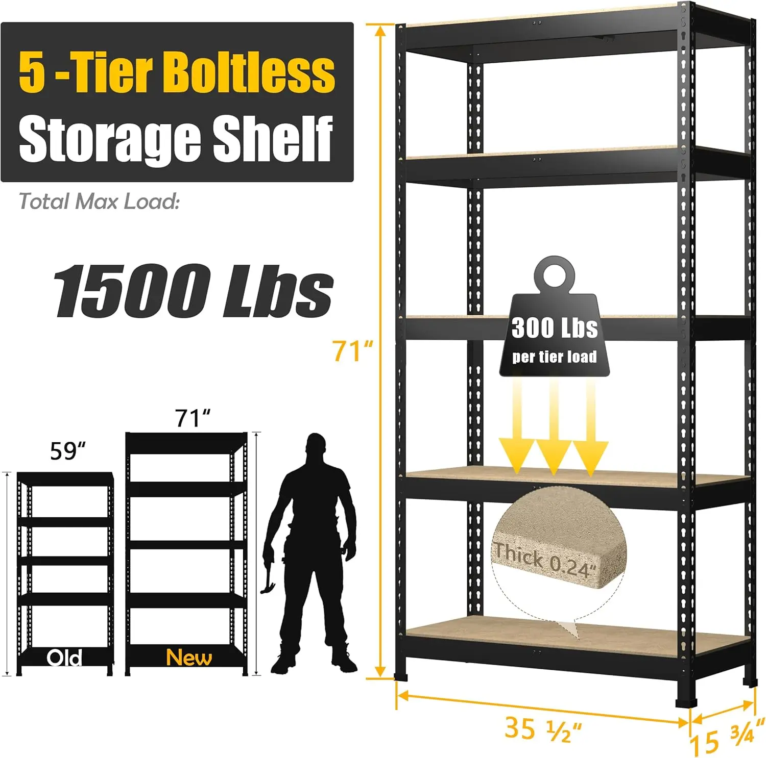 Heavy Duty Storage Shelves - 5 Tier 35.5