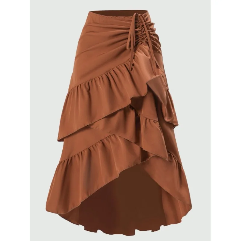 

Summer New Style Elegant High Waist Splicing Slimming Ruffle Hem Solid Color Skirt For Women Fashion Pleated Holiday Party Skirt
