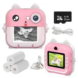 Câmera de impressão instantânea com impressora térmica para crianças, câmera fotográfica digital infantil, brinquedo da menina, câmera de vídeo infantil, presente de aniversário do menino