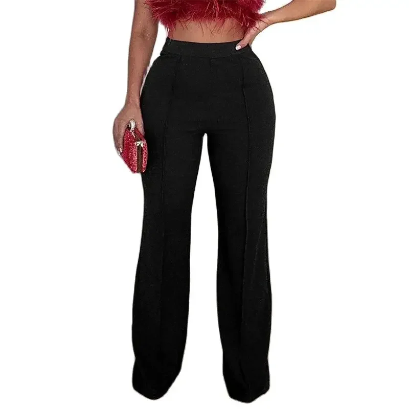 

Women High Waist Back Zipper Straight Pants Female Comfortable Office Commuter Casual Trousers Streetwear Slim Fit Stretch Trous