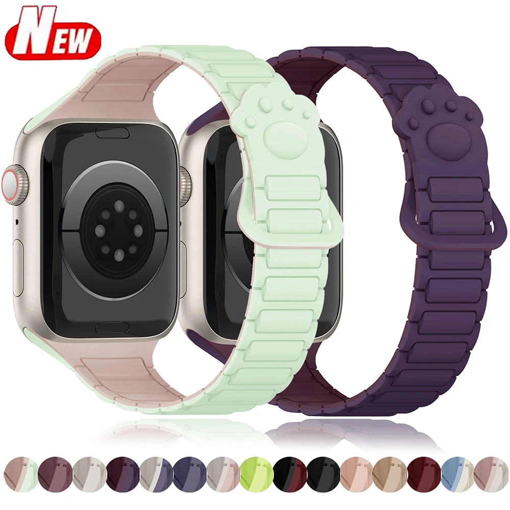 Silikonarmband für Apple Watch-Armbänder Ultra 3 40 mm 44 41 mm 45 49 mm 42 mm/46 mm Correa Paw Magnetarmband iWatch 11 10 SE 9 8 7 6