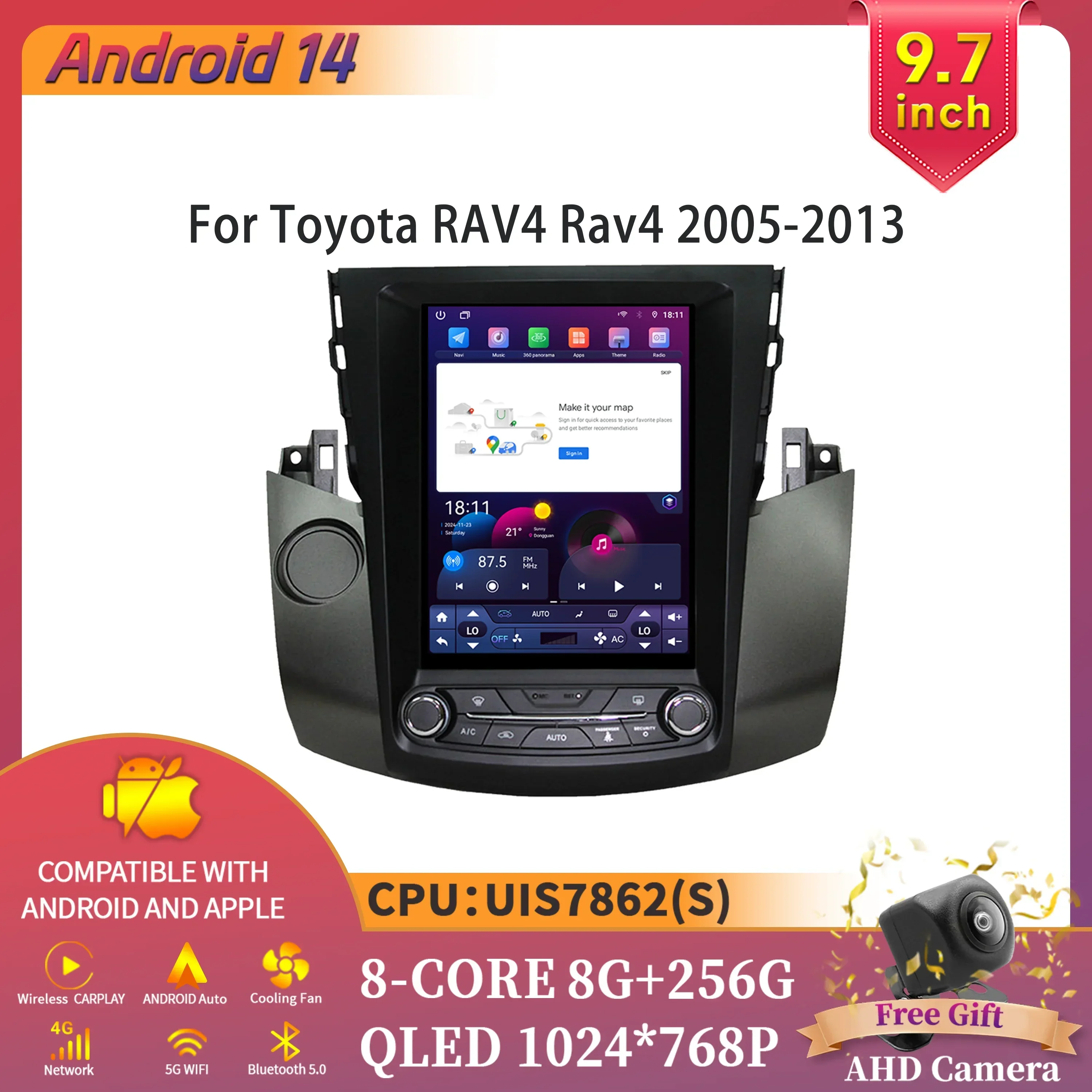 

9.7inch Car Radio Multimedia Intelligent GPS Wireless Carplay Touch Screen Android 14 For Toyota RAV4 Rav4 2005-2013
