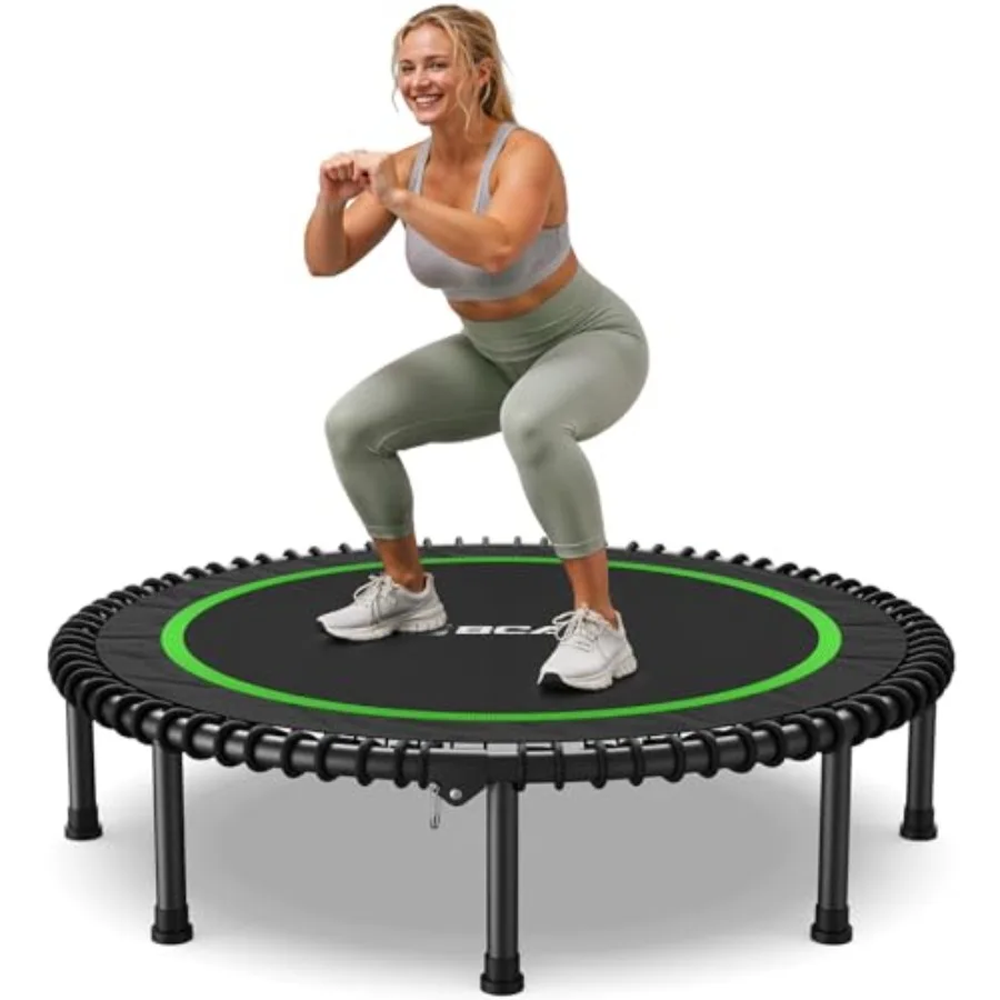 

450LBS/550LBS Foldable Mini Trampoline 40/48 Adult Fitness Trampoline with Durable Bungees Stable Quiet Exercise Rebounder Grea