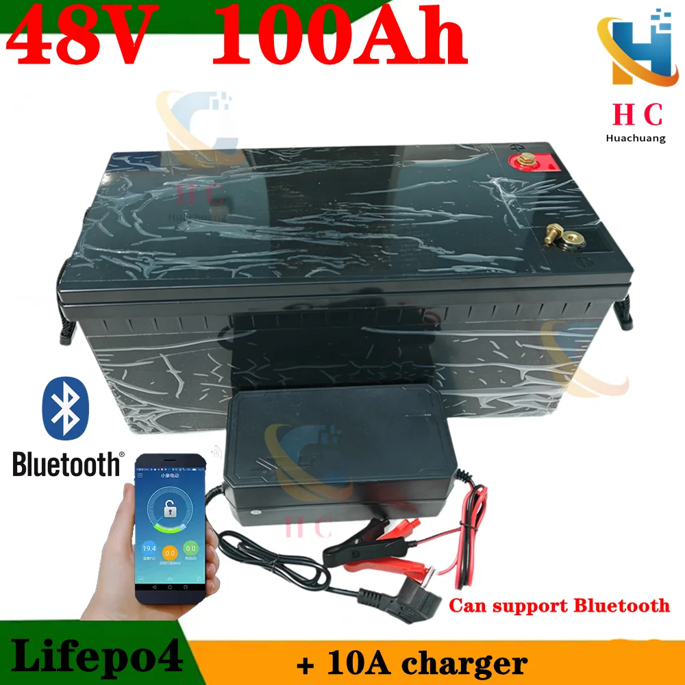 

48v 100AH lifepo4 lithium batterry with bluetooth APP for 3000W tricycle inverter Solar energy storage scooter + 10A charger