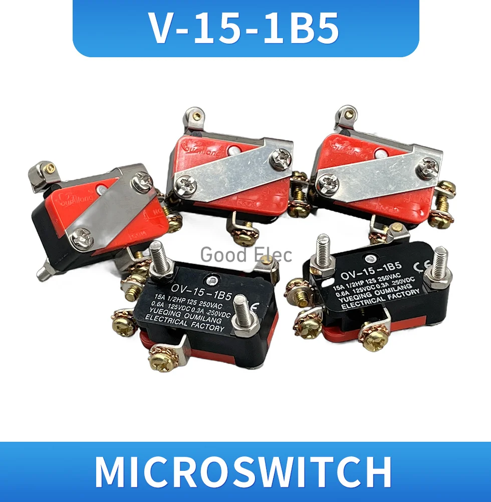 5PCS V-15-1B5 Small travel switch V-15-1B5 Limit self-reset micro micro switch Micro travel point switch 3 pin 15A