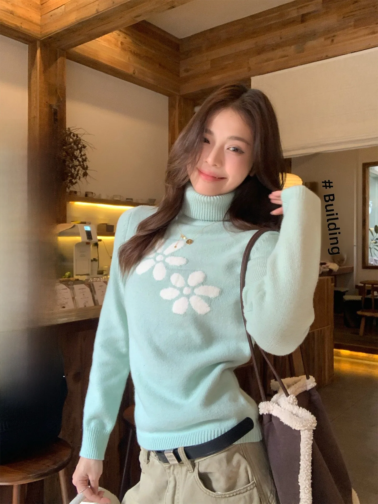 

Женский вязаный свитер High Ne, зимний базовый слой irt een Water, высокий рельефный трикотаж в стиле ретро, теплый термодлинный топ све