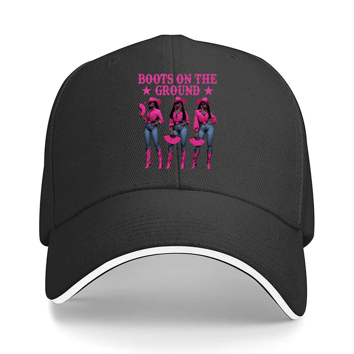 Boots On The Ground Graphic Western Cowgirl Pink Sandwich Baseball Cap