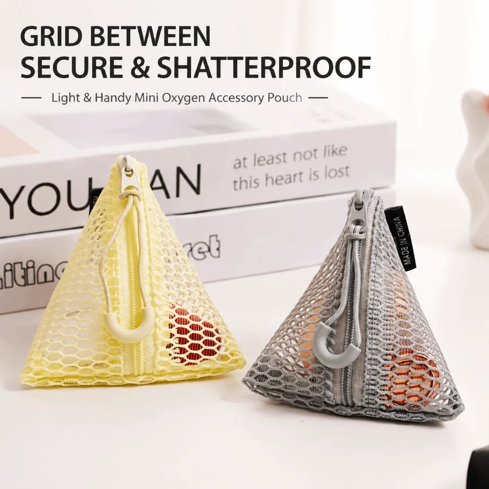 Triangle Design Mesh Bag Zongzi Shape Clear Visible Mesh Storage Pouch Organizer Lightweight Mini Size Mini Coin Purse
