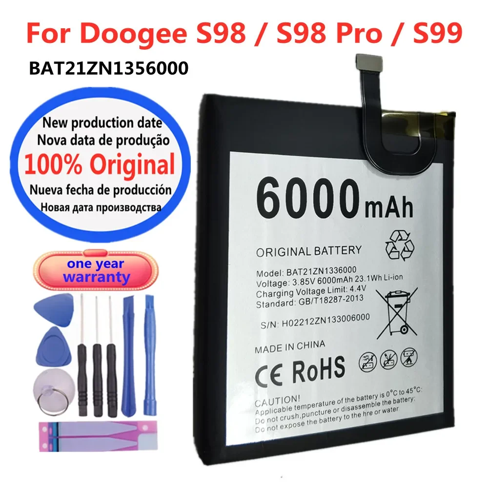 

6000mAh Original Battery For Doogee S98 Pro / S98 / S99 Mobile Phone Battery Bateria BAT21ZN1356000 Fast Shipping + Tools