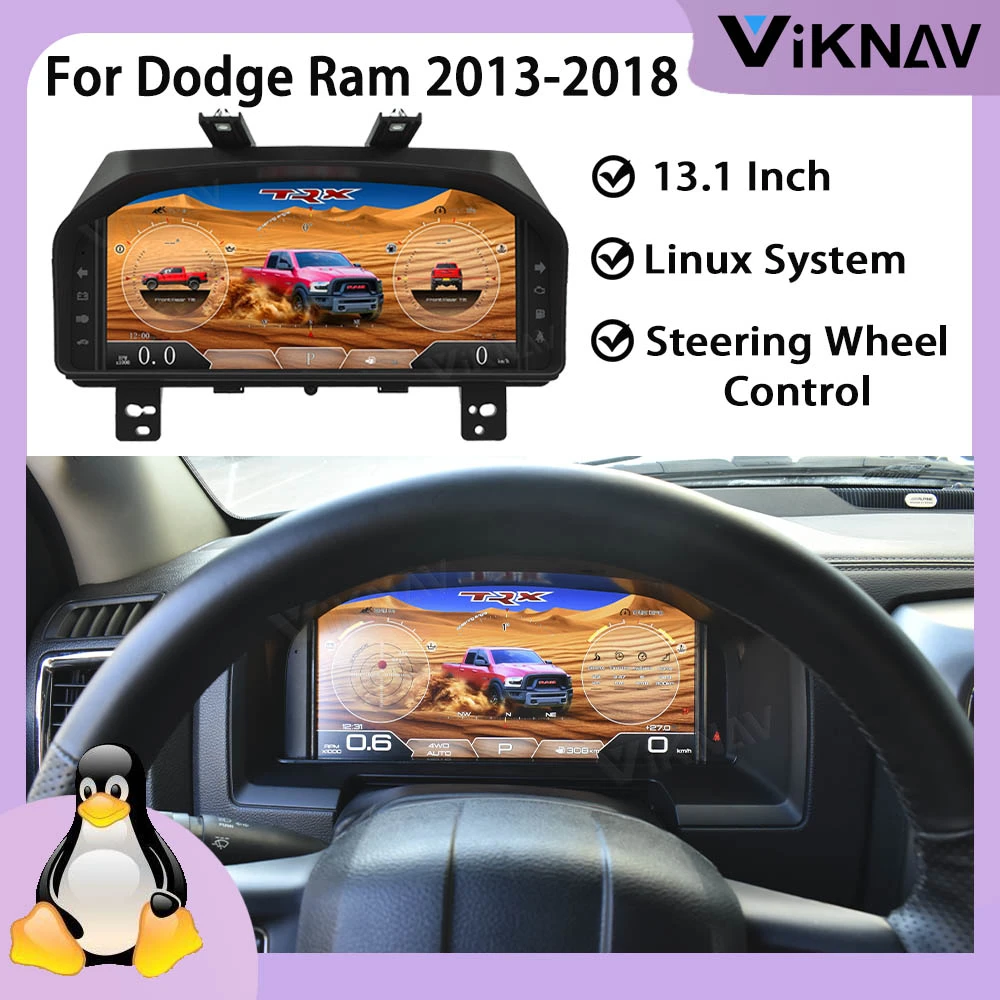 Viknav Pre Order 13.1 Inch Digital Instrument Cluster For Dodge Ram 2013-2018 Linux System Vertical Screen Car Digital Panel