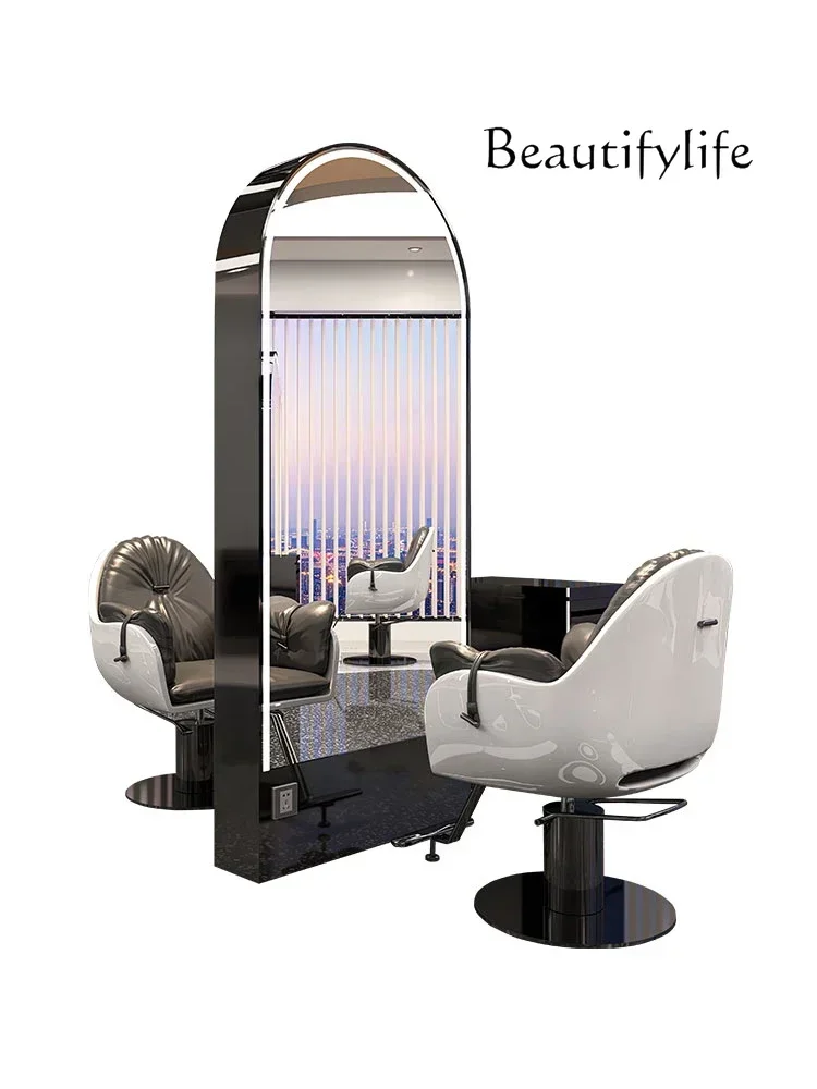 Salon Barber Shop Mirror with LED Light Full-Length Mirror Double-Sided Floor Mirror for Hair Salon Dressing Table