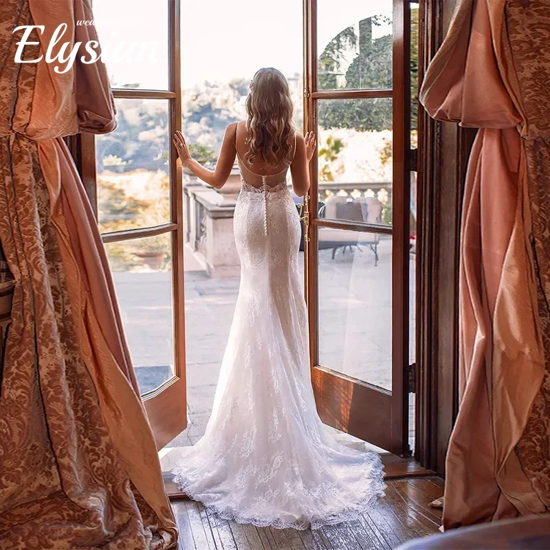 Abito da sposa con applicazioni di lusso personalizzato Sirena senza maniche sexy scollo a V con spalline Abito da sposa da sposa Abiti da No